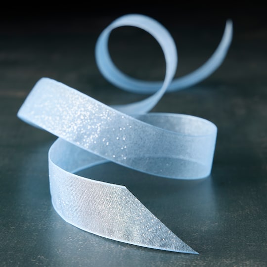 7/8" x 5yd. Blue Sheer Glitter Ribbon by Celebrate It® Classic